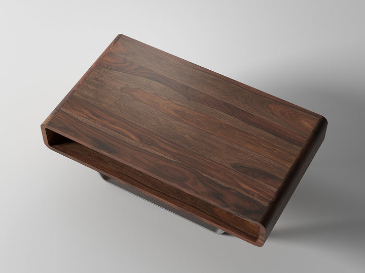 Coffee table, solid sheesham wood and steel