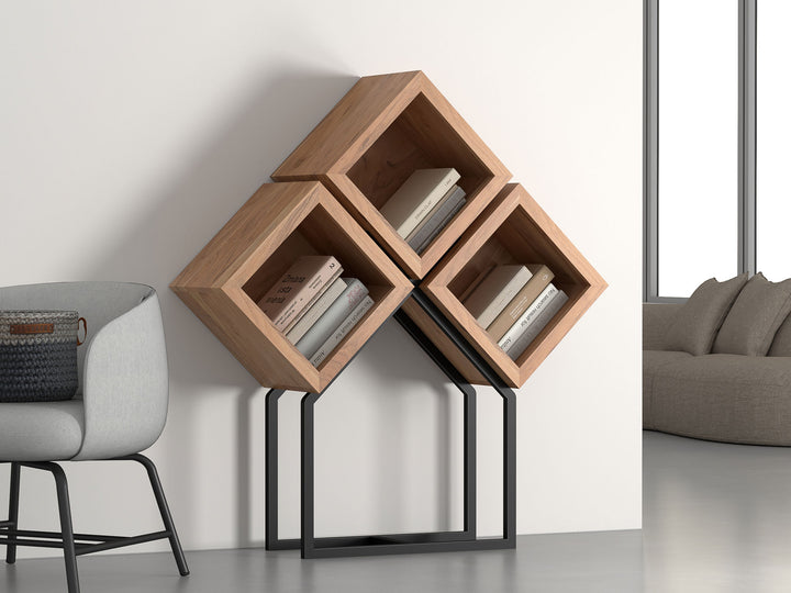 Bookshelf, solid acacia wood and steel