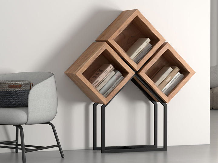Bookshelf, solid acacia wood and steel