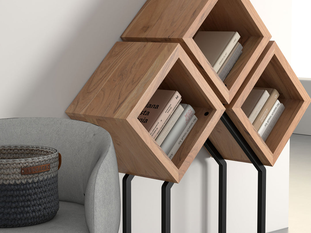 Bookshelf, solid acacia wood and steel