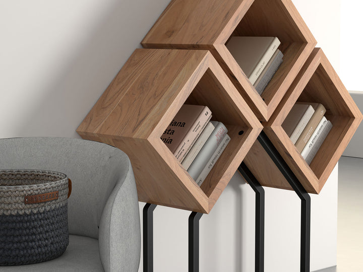 Bookshelf, solid acacia wood and steel