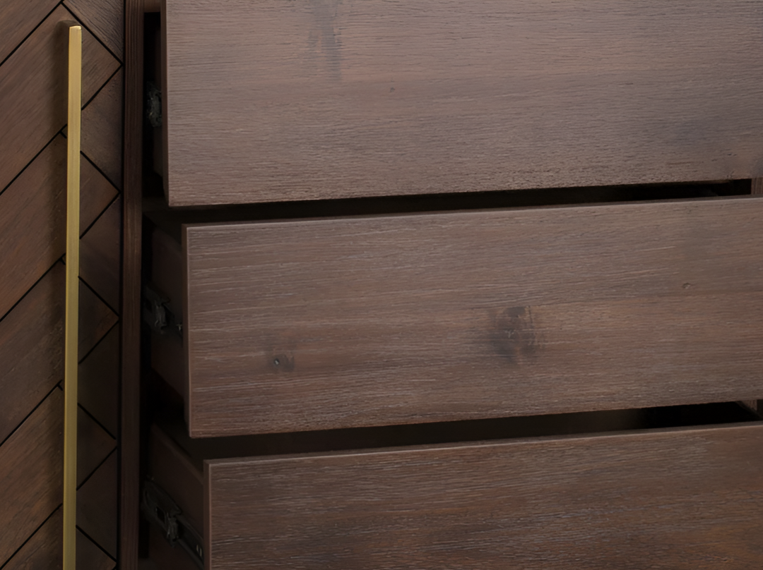 Sideboard, solid mango wood and steel, 3 drawers and 2 doors