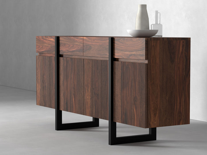Sideboard, solid sheesham wood and steel, 4 doors and 4 drawers