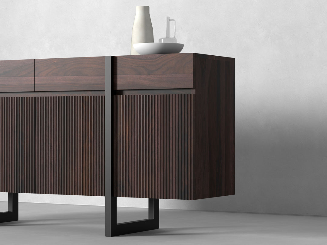 Sideboard, solid sheesham wood and steel, 4 doors and 4 drawers