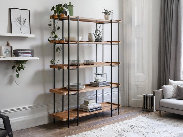 Bookshelf, solid mango wood and steel