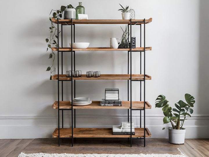 Bookshelf, solid mango wood and steel