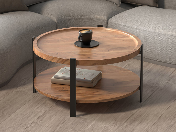 Coffee table, solid acacia wood and steel