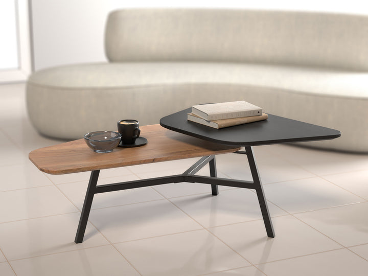 Coffee table, solid acacia wood and steel