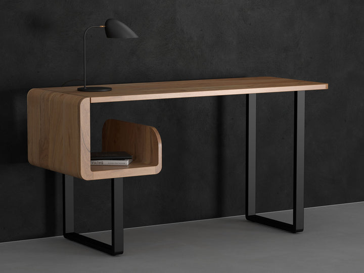 Desk, solid acacia wood and steel