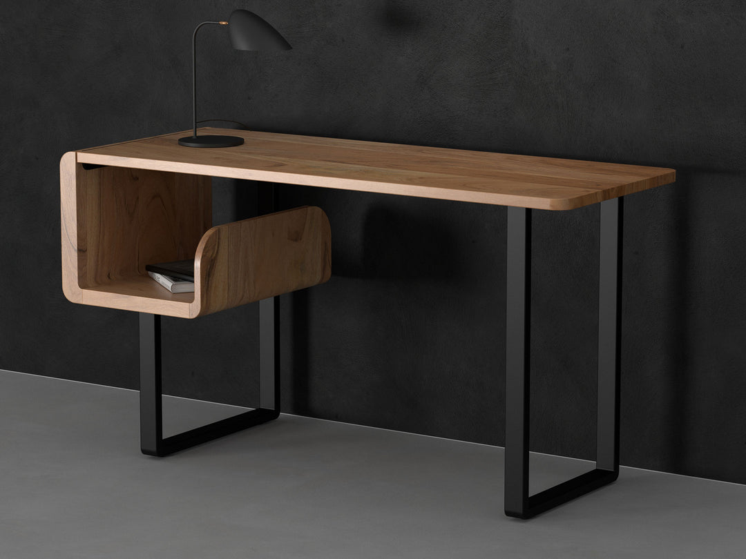 Desk, solid acacia wood and steel