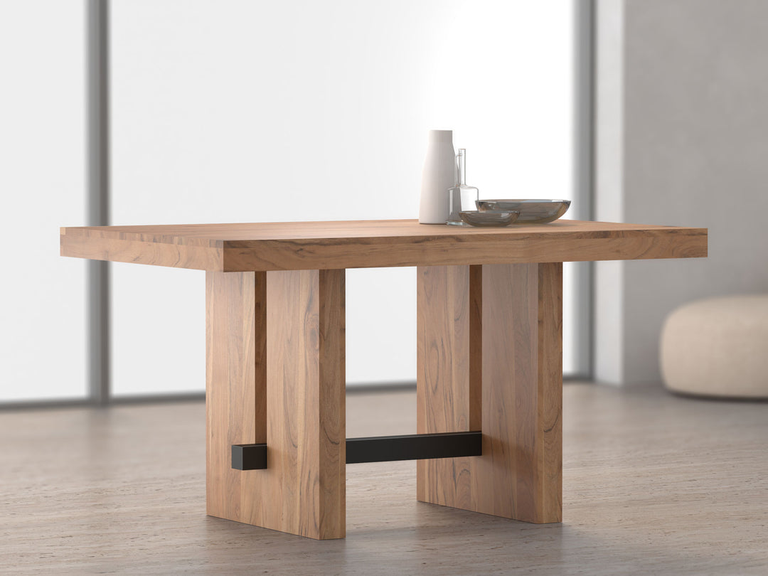 4 Seater dining table, solid acacia wood and steel