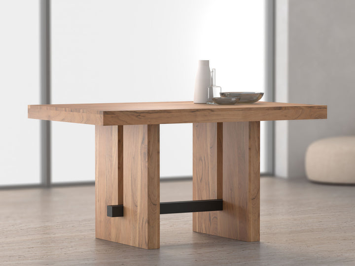 4 Seater dining table, solid acacia wood and steel