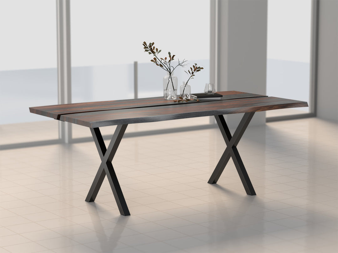 6 Seater dining table made of solid sheesham wood and carbon steel - INMARWAR