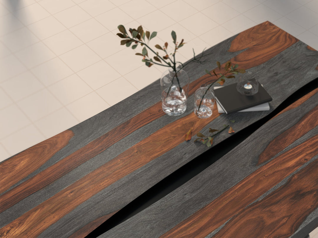 6 Seater dining table made of solid sheesham wood and carbon steel - INMARWAR