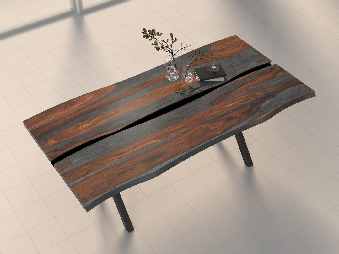 6 Seater dining table made of solid sheesham wood and carbon steel - INMARWAR