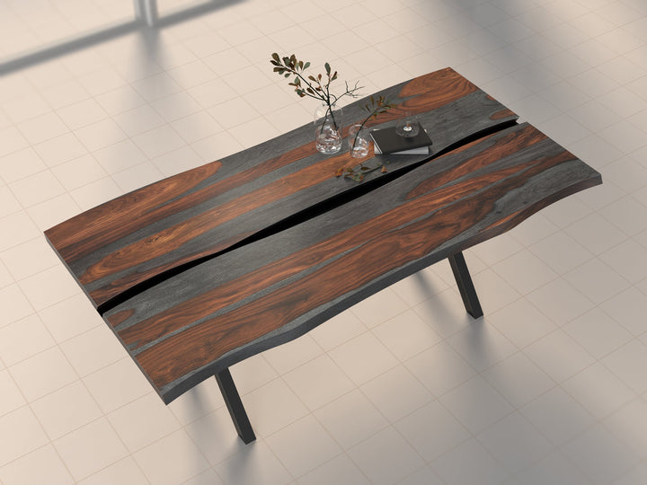 6 Seater dining table made of solid sheesham wood and carbon steel - INMARWAR