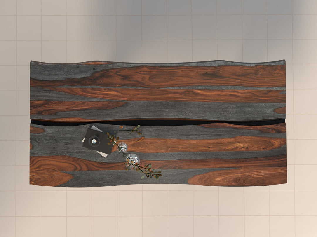 6 Seater dining table made of solid sheesham wood and carbon steel - INMARWAR