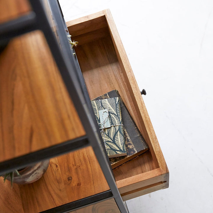 Bookshelf with two drawers made of solid acacia wood and carbon steel - INMARWAR