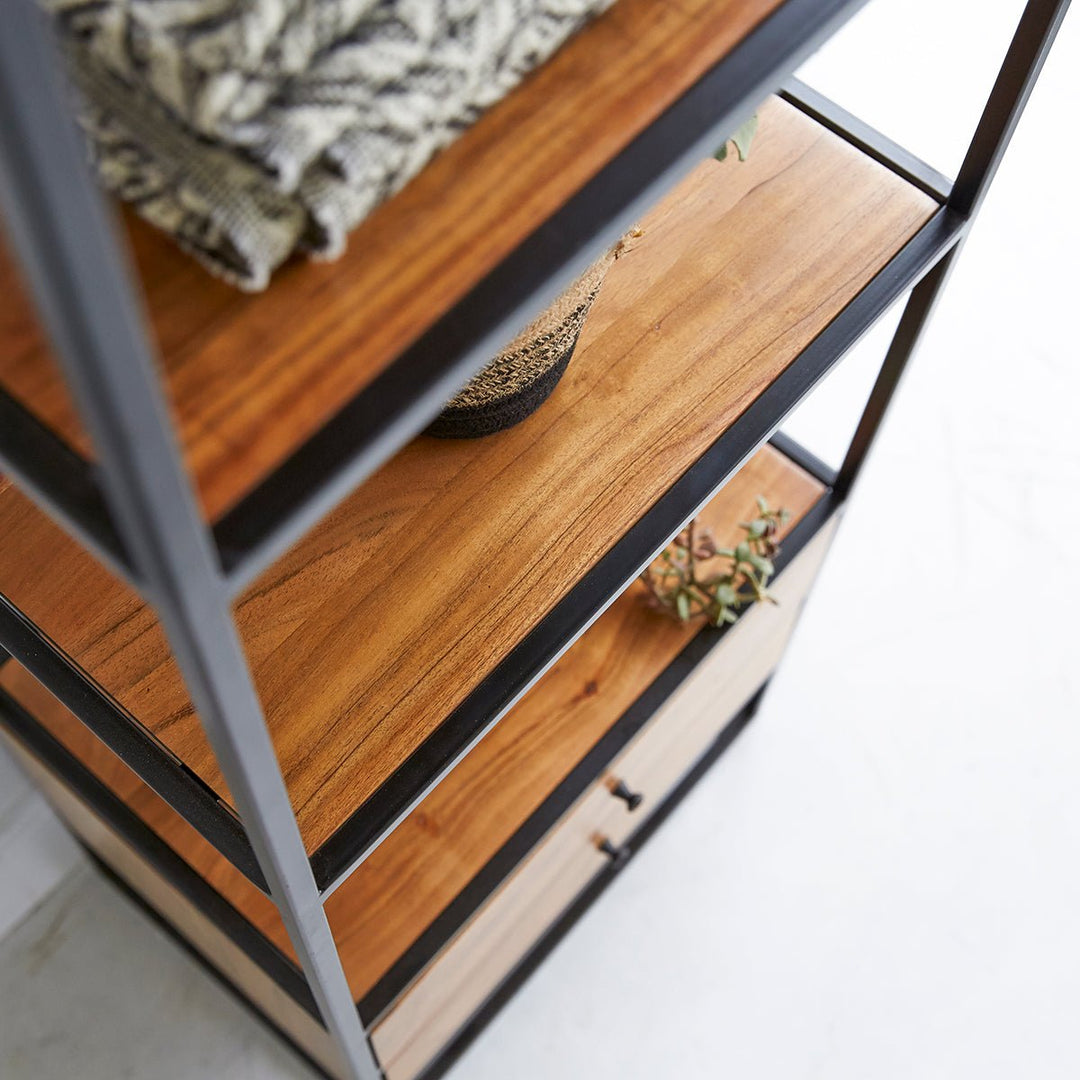 Bookshelf with two drawers made of solid acacia wood and carbon steel - INMARWAR