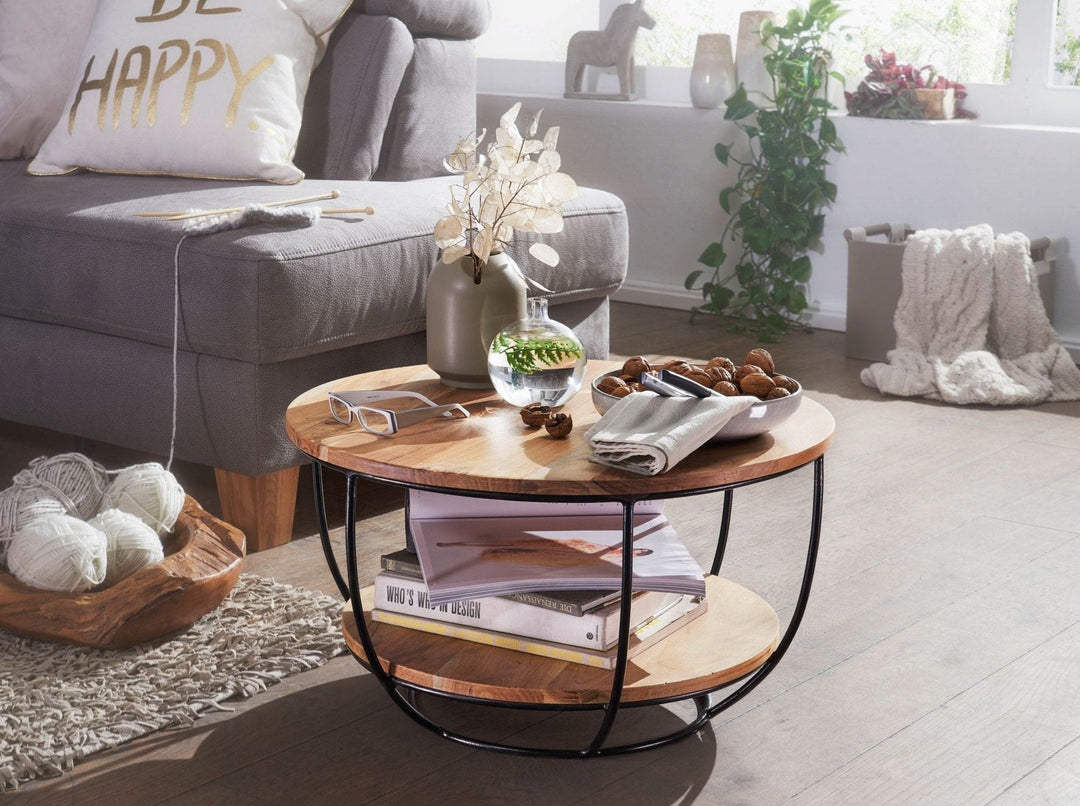 Coffee table made of solid acacia wood and carbon steel - INMARWAR