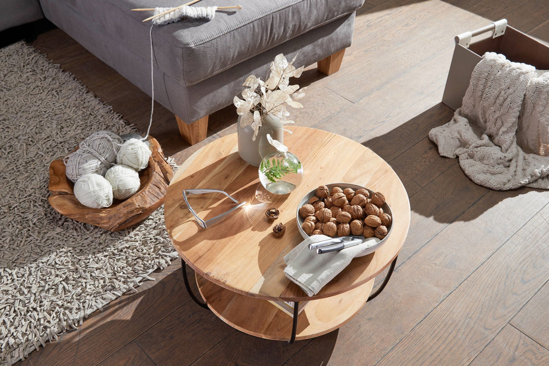 Coffee table made of solid acacia wood and carbon steel - INMARWAR