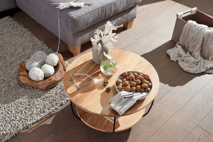 Coffee table made of solid acacia wood and carbon steel - INMARWAR