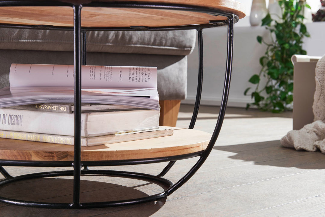 Coffee table made of solid acacia wood and carbon steel - INMARWAR