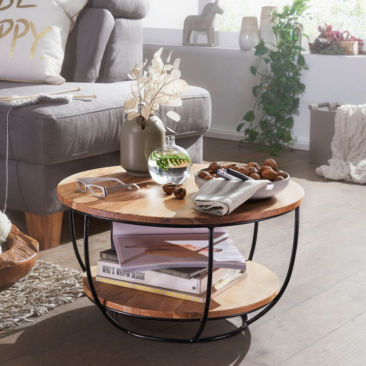Coffee table made of solid acacia wood and carbon steel - INMARWAR