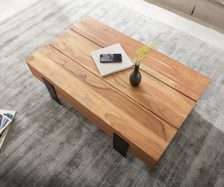Coffee table made of solid acacia wood and carbon steel - INMARWAR