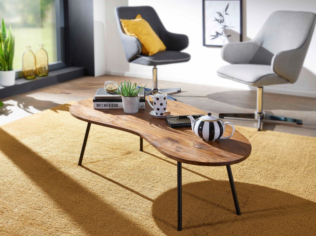 Coffee table made of solid sheesham wood and carbon steel - INMARWAR