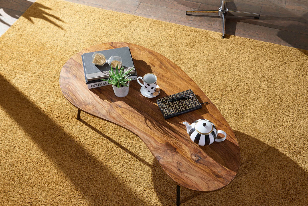 Coffee table made of solid sheesham wood and carbon steel - INMARWAR