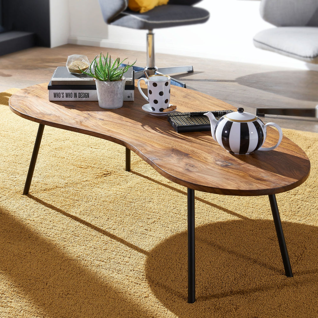 Coffee table made of solid sheesham wood and carbon steel - INMARWAR