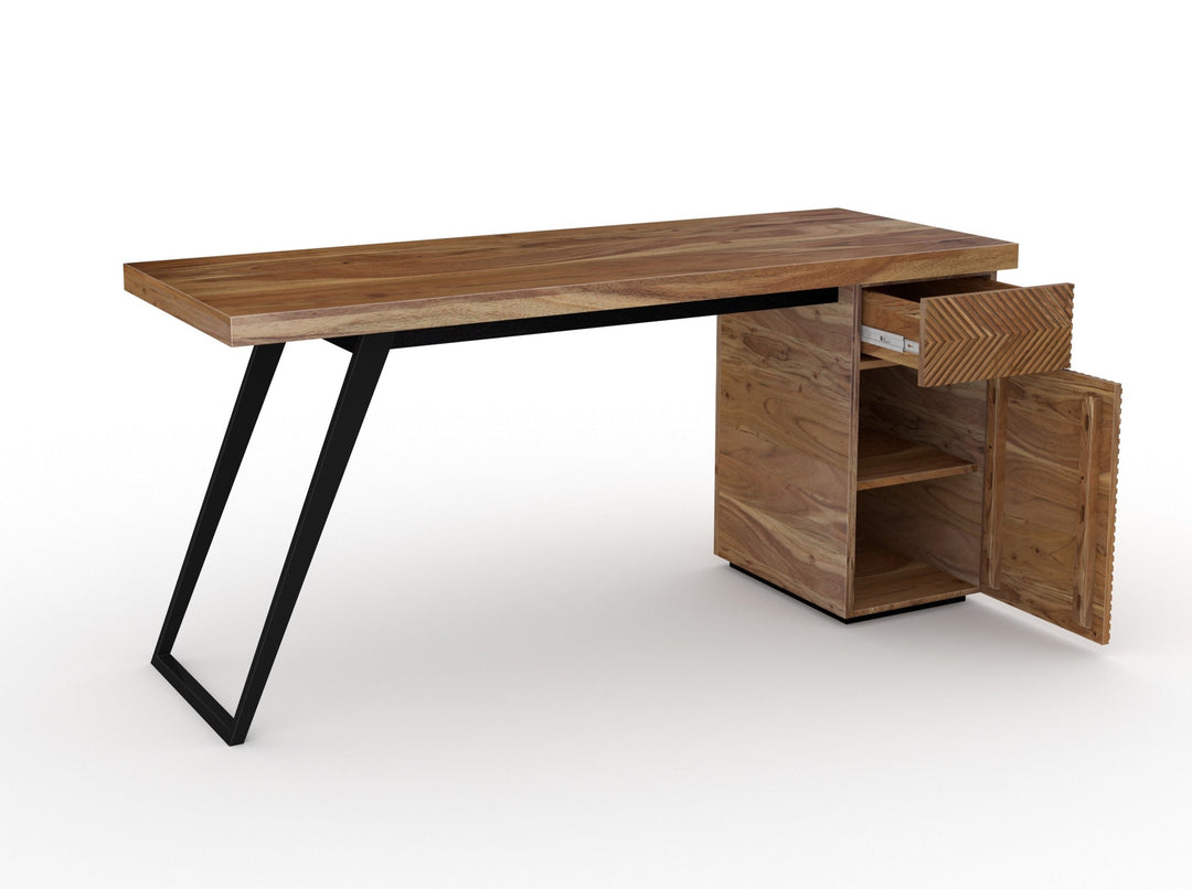 Desk with one door and one drawer made of solid acacia wood and carbon steel - INMARWAR
