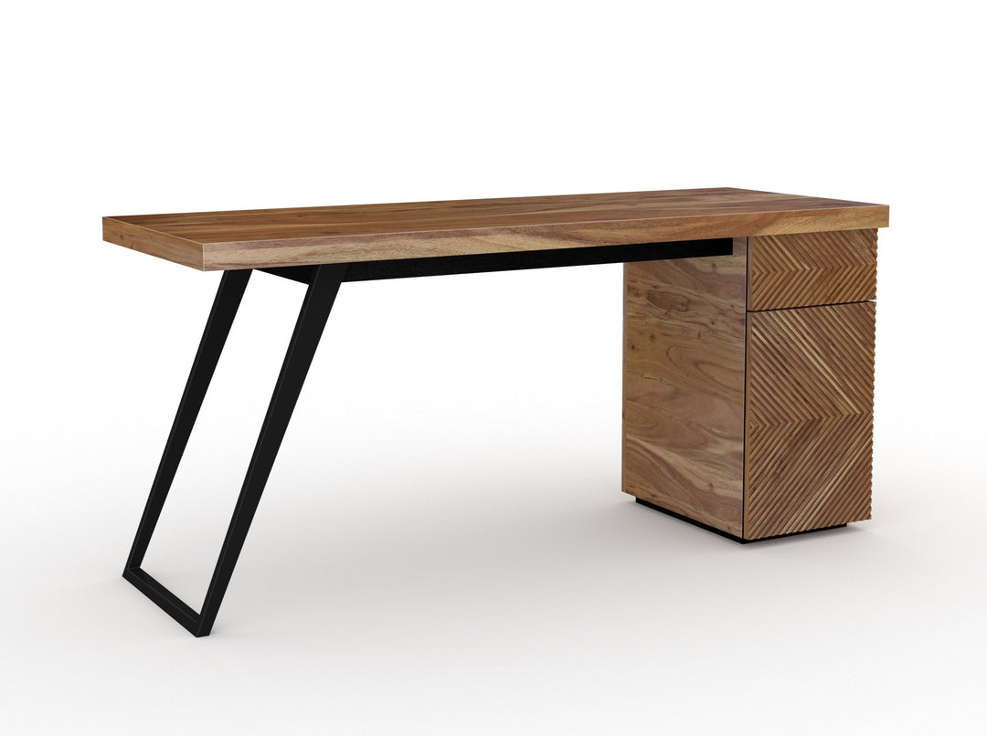 Desk with one door and one drawer made of solid acacia wood and carbon steel - INMARWAR