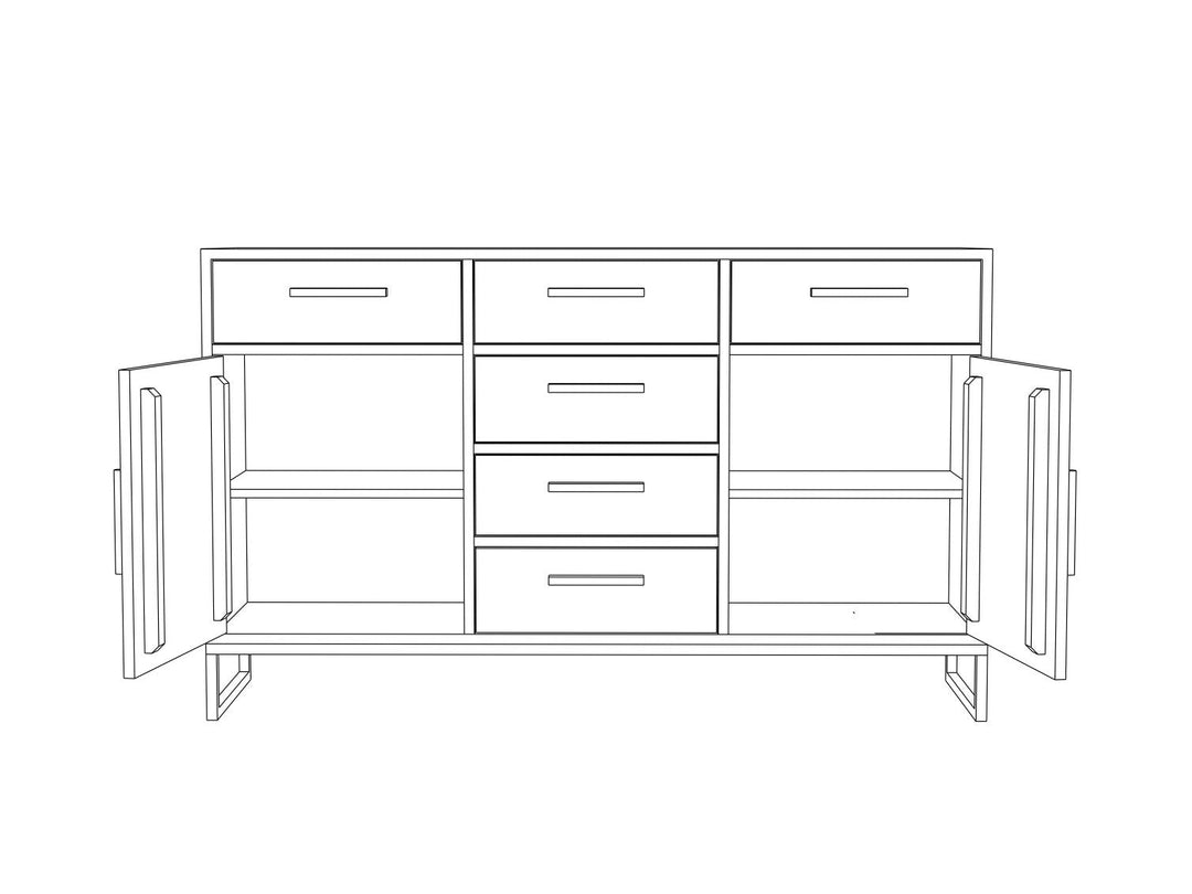 Sideboard with six drawers and two doors made of solid mango wood and carbon steel - INMARWAR