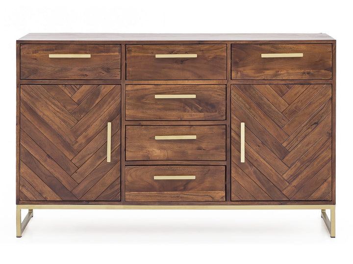 Sideboard with six drawers and two doors made of solid mango wood and carbon steel - INMARWAR