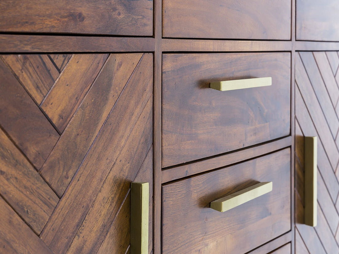 Sideboard with six drawers and two doors made of solid mango wood and carbon steel - INMARWAR