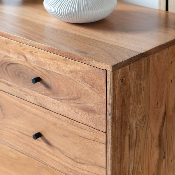 Sideboard with two doors and three drawers made of solid acacia wood and carbon steel - INMARWAR