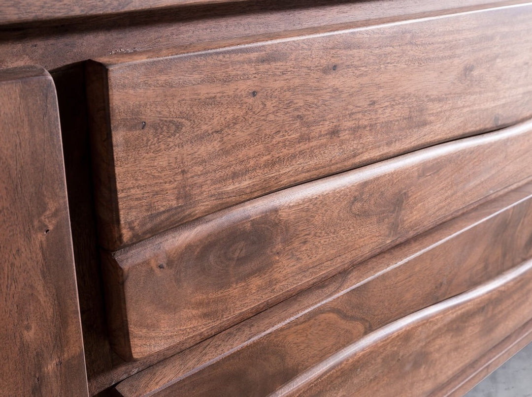 TV unit with four doors and two drawers made of solid acacia wood and carbon steel - INMARWAR