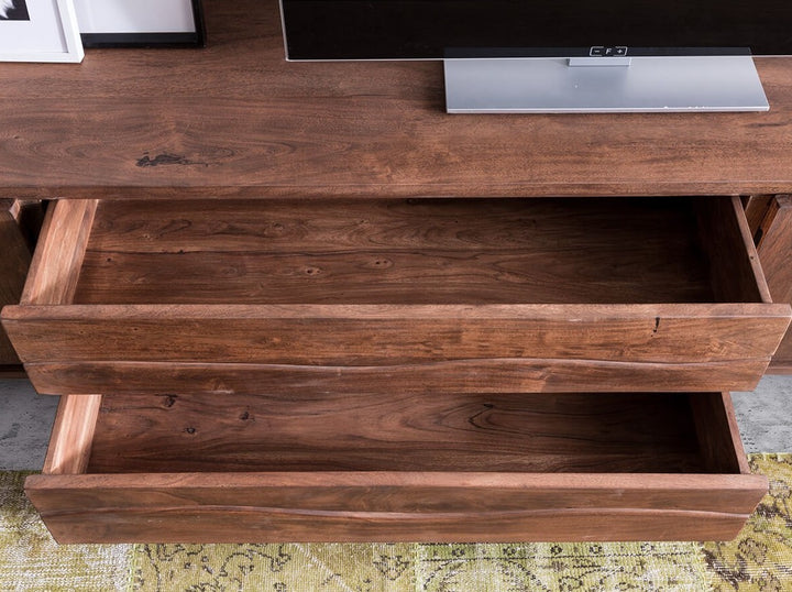 TV unit with four doors and two drawers made of solid acacia wood and carbon steel - INMARWAR
