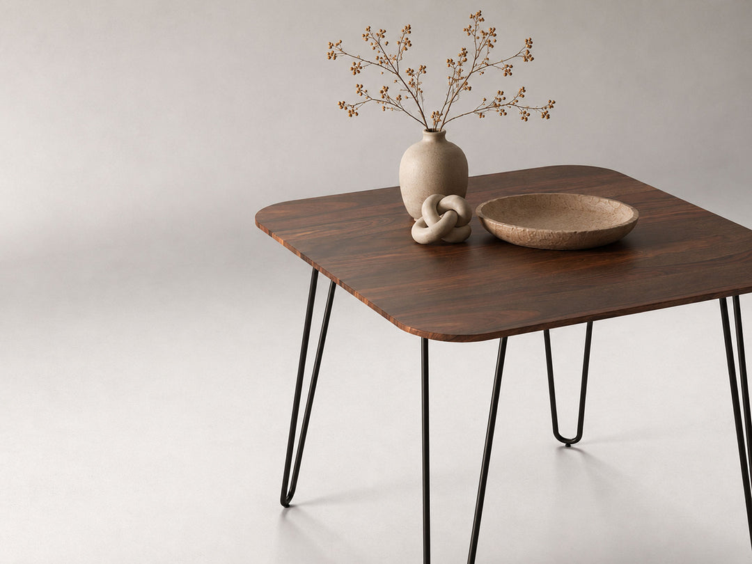 4 Seater dining table, solid sheesham wood and steel