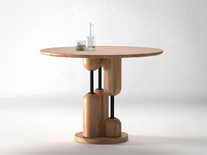 4 Seater dining table, solid acacia wood and steel