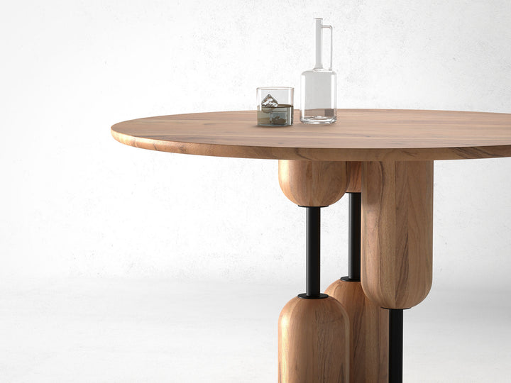 4 Seater dining table, solid acacia wood and steel