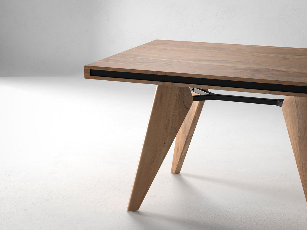 4 Seater dining table, solid acacia wood and steel