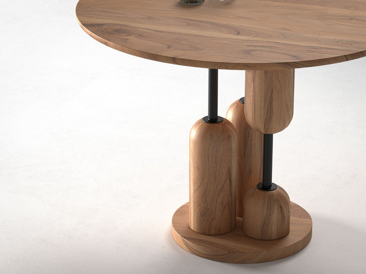 4 Seater dining table, solid acacia wood and steel