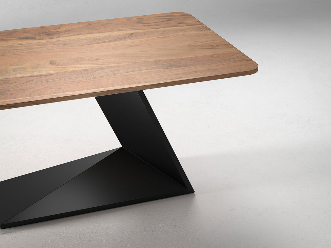 4 Seater dining table, solid acacia wood and steel