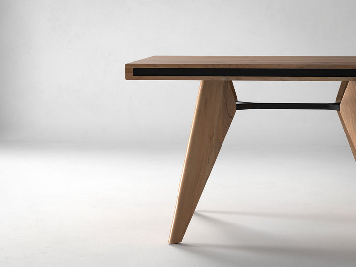 4 Seater dining table, solid acacia wood and steel