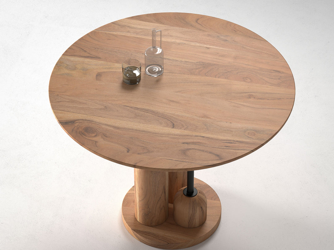 4 Seater dining table, solid acacia wood and steel