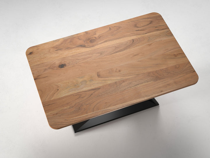 4 Seater dining table, solid acacia wood and steel