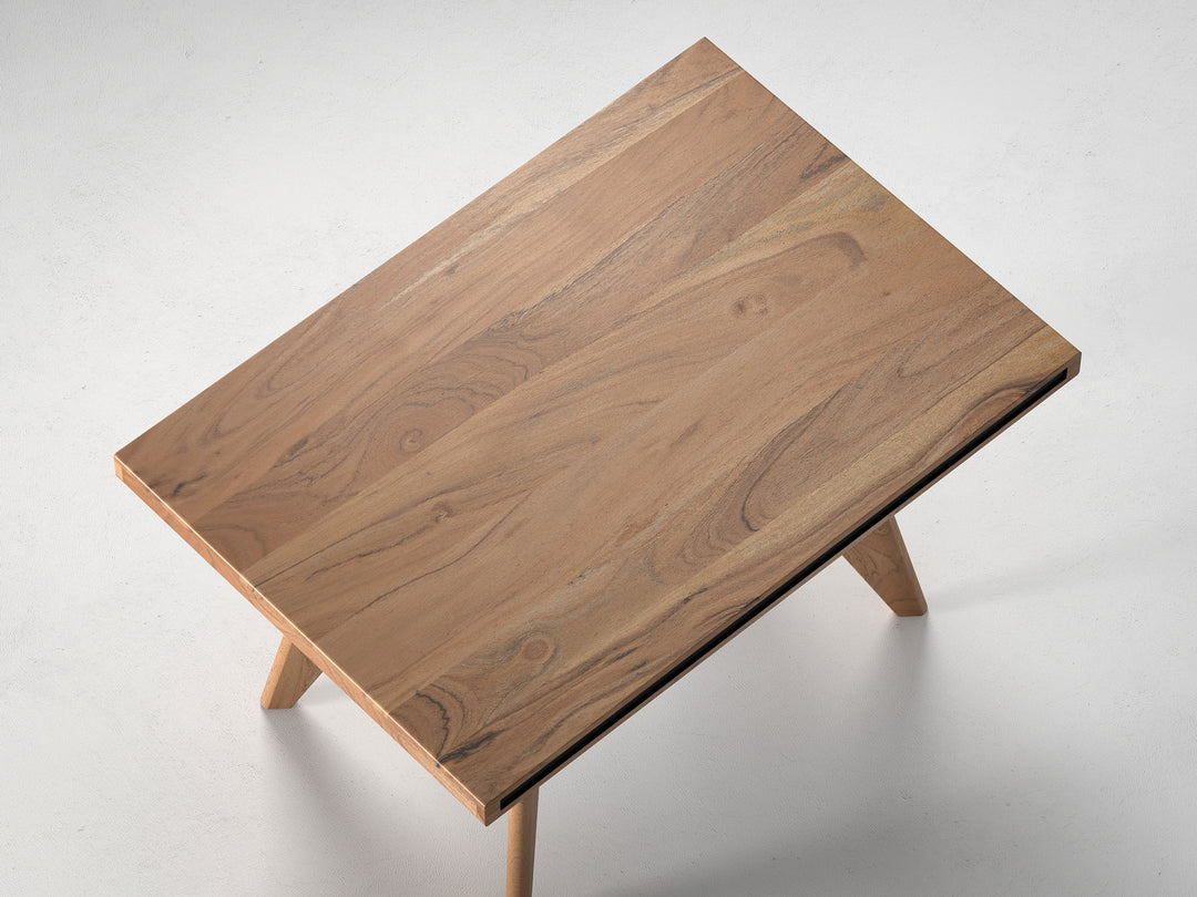 4 Seater dining table, solid acacia wood and steel